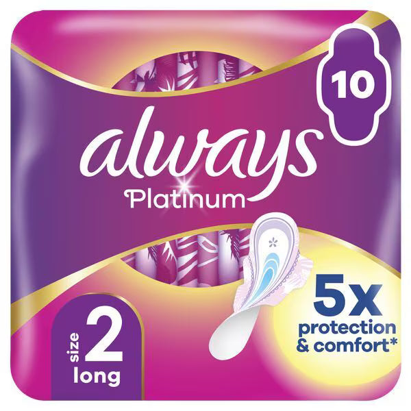 Always Platinum Long Sanitary Towels With Wings 10 Pads - British product