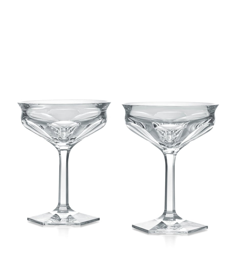 Baccarat set of 2 faceted crystal champagne glasses 260ml - British product