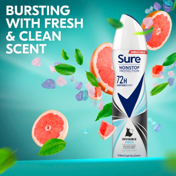 Sure Antiperspirant Deo Aerosol Nonstop Invis Aqua 150ml GOODS Superdrug