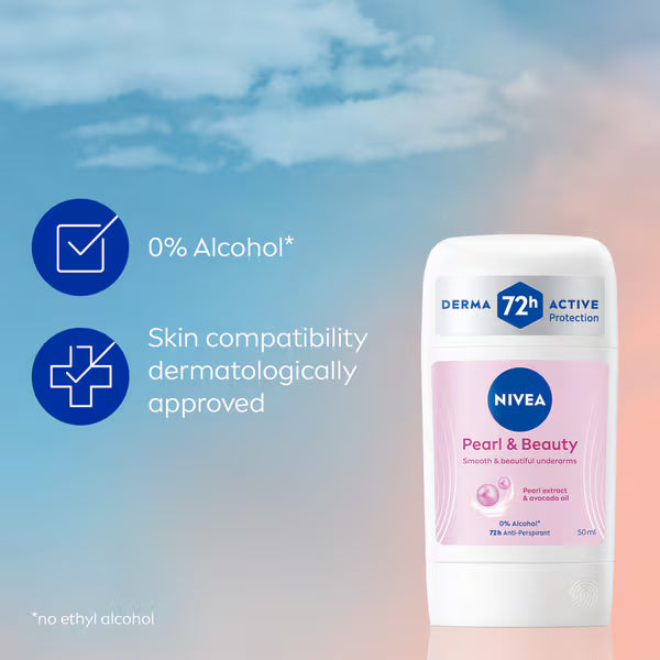 Nivea Pearl Beauty Anti-Perspirant Stick 50ml, imported from the UK