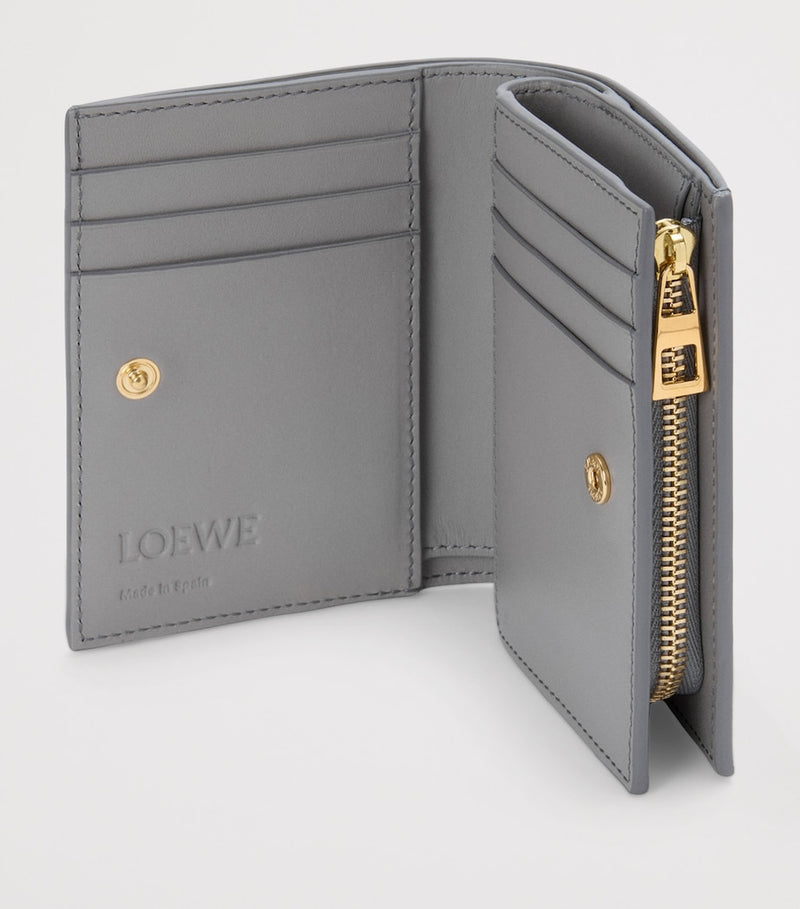 Leather Bifold Wallet with Suede Panels and Gold-Tone Hardware