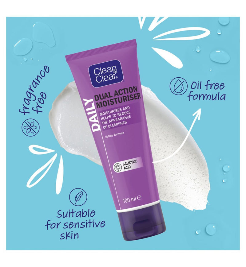 Clean & Clear Dual Action Oil-Free Moisturiser 100ml - British product