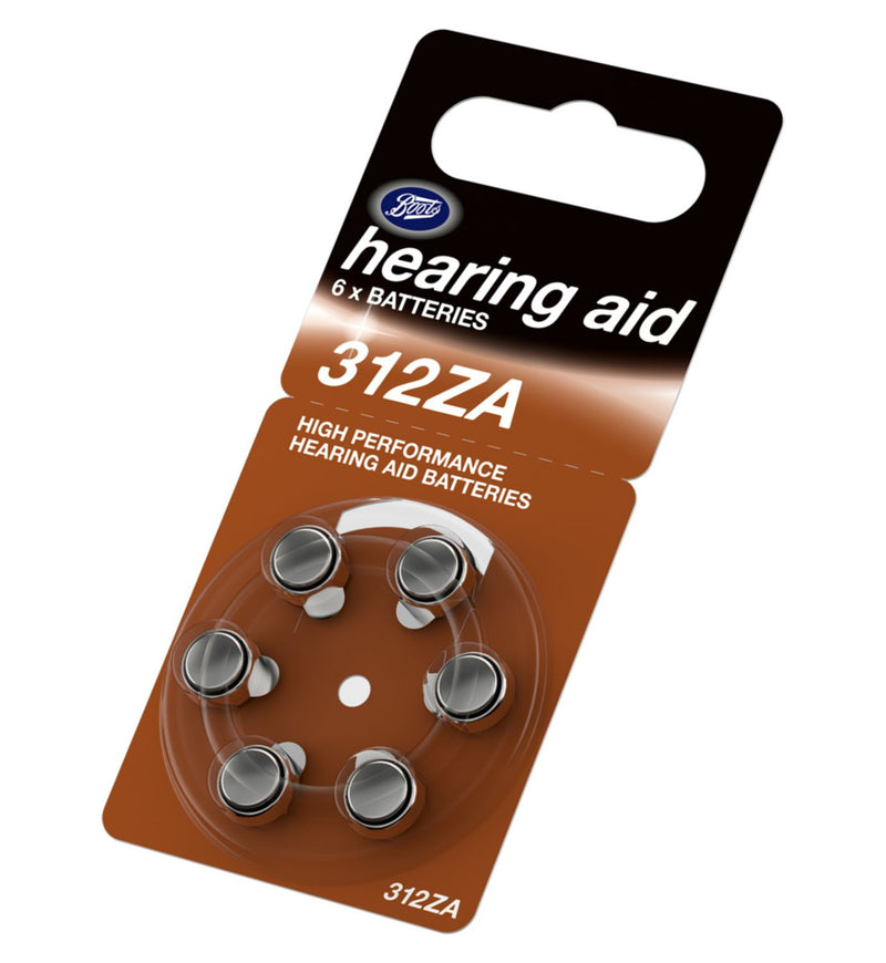 Boots 312 hearing aid battery pack of 6 (British brand)