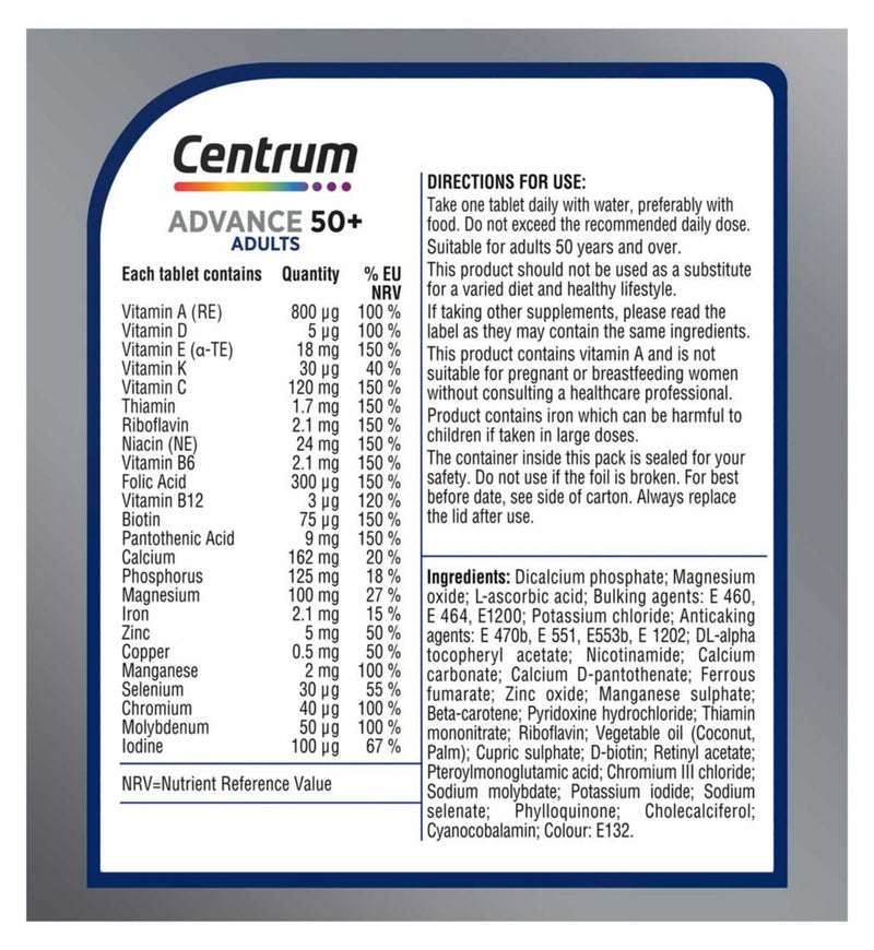 Centrum Advance 50+ multivitamin 30 tablets - British product
