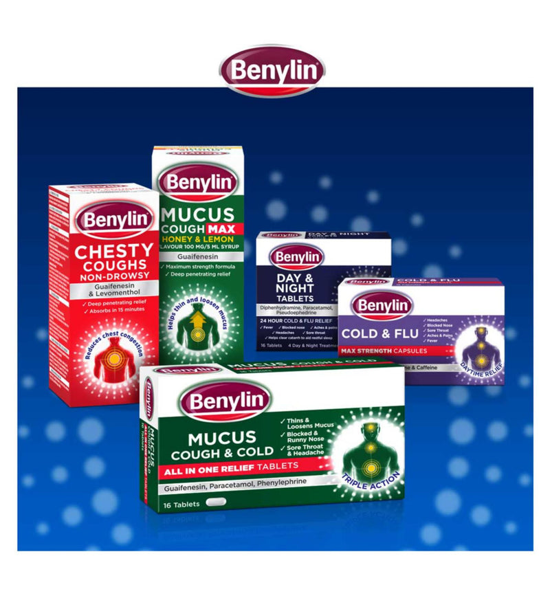 Benylin Mucus Cough & Cold Relief tablets 16 count - British product