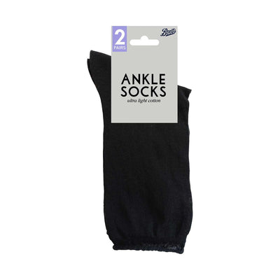 Boots Ultralight Cotton Ankle Socks Black 2 Pair Pack