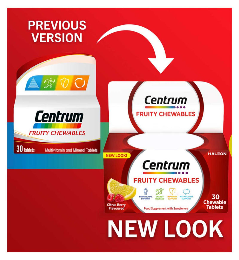 Centrum Fruity Chewables multivitamin tablets 30 pack - British product