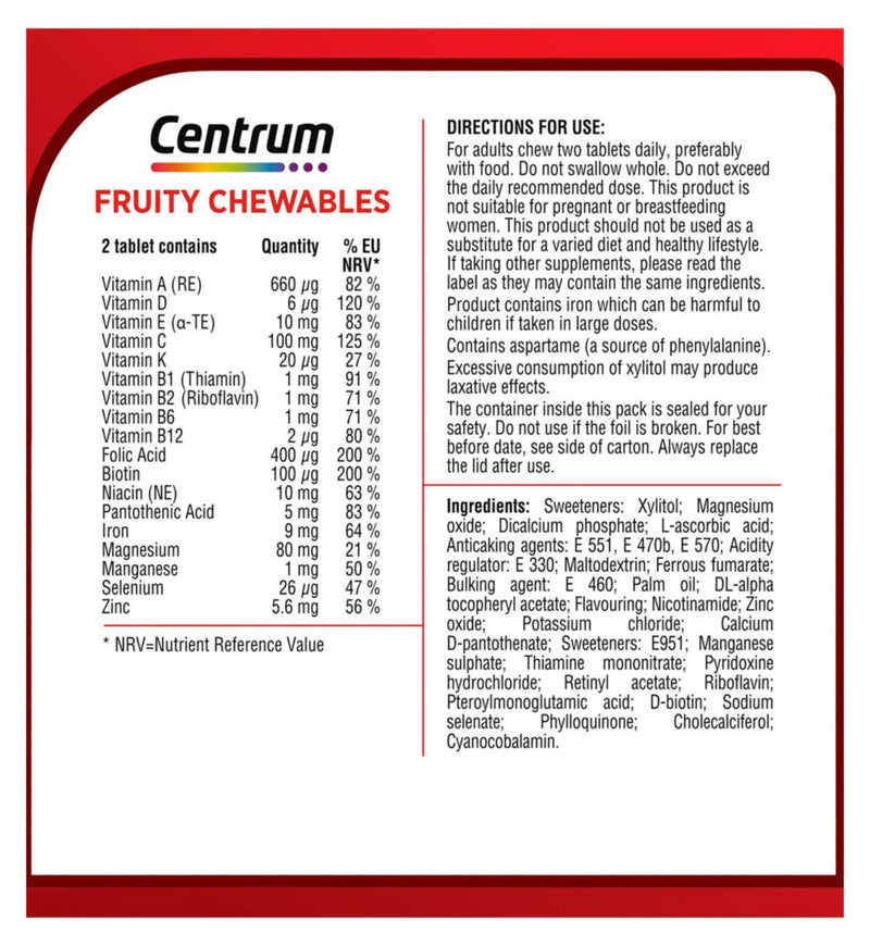 Centrum Fruity Chewables multivitamin tablets 30 pack - British product