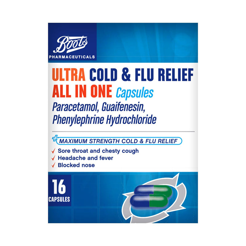 Boots All-in-one Cold & Flu Capsules 16 Units - British product