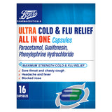 Boots Pharmaceuticals Ultra Cold and Flu Relief All In One 16 Capsules