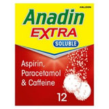 Anadin Extra Soluble Tablets triple action pain relief 12 pack (British brand)