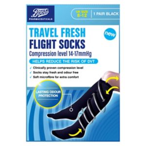 Boots Travel Fresh Flight Socks Black Size 8-12