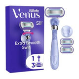 Gillette Venus Extra Smooth Swirl Razor Starter Kit with 3 Blade Refills and Shower Hook
