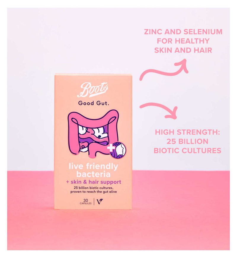 Boots Good Gut Probiotic Capsules Skin Hair Support 30 - British product