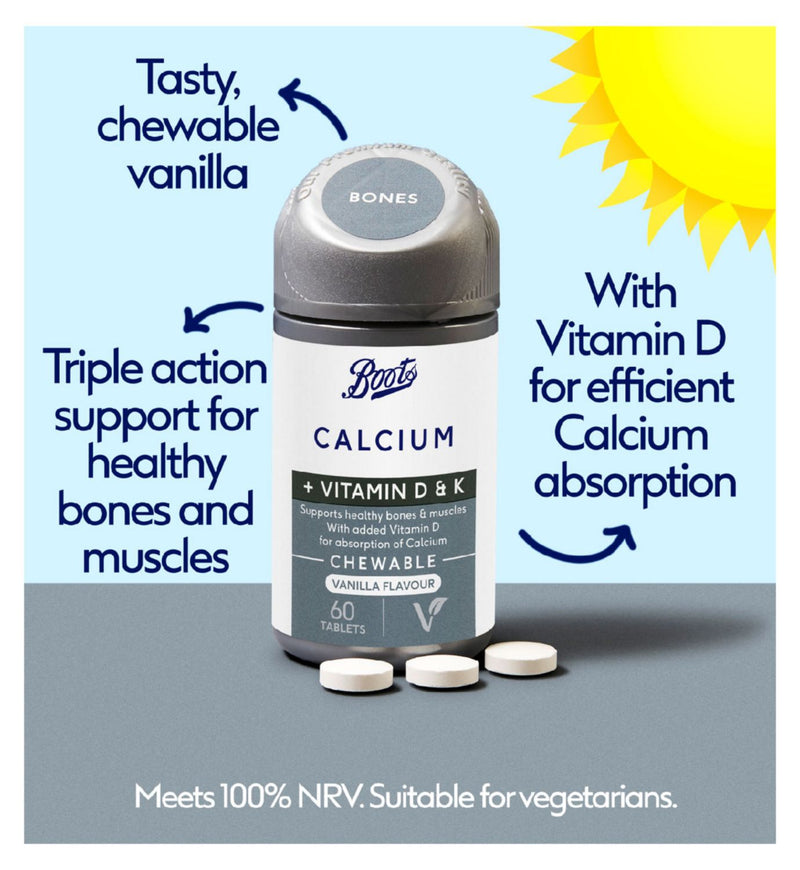 Boots Calcium chewable tablets vanilla 60 - British product