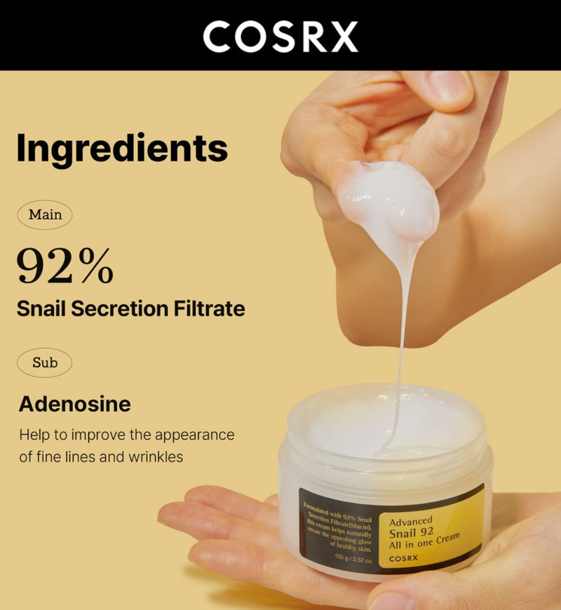COSRX Advanced Snail 92 cream moisturiser 100ml - British product