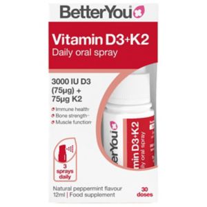 BetterYou Vitamin D3 plus K2 Oral Spray Peppermint 12ml