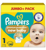 Pampers New Baby Size 1 80 Newborn Nappies 2kg-5kg Jumbo Pack