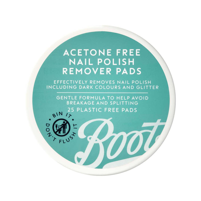 Boots nail polish remover pads acetone free 25s - British product