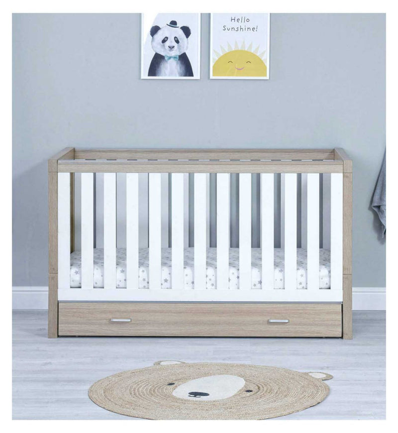 Babymore Cot Bed with Drawer Oak White - British product