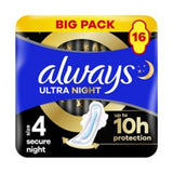 Always Ultra Secure Night Sanitary Towels Size 4 16 Pads