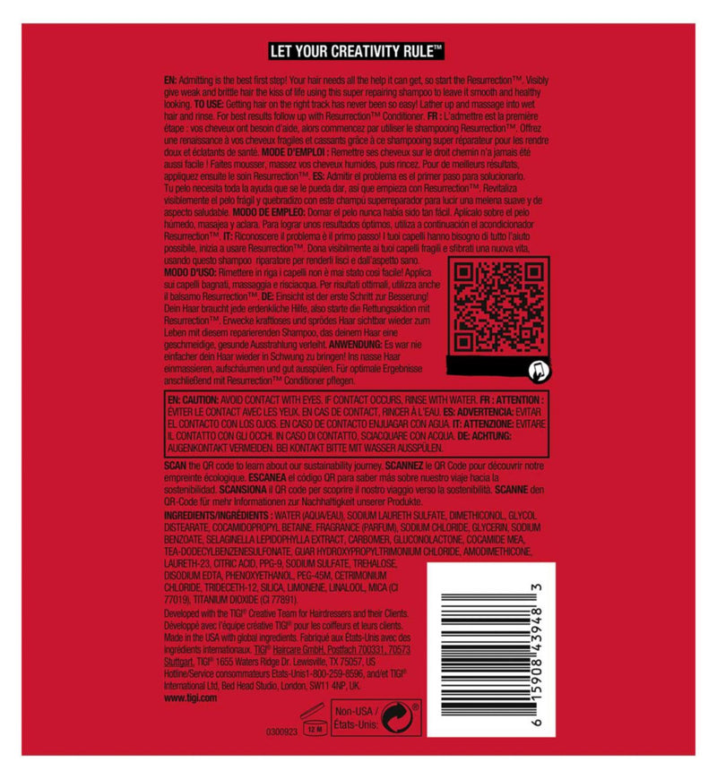 Bed Head Resurrection Repair Shampoo 400ml - British product