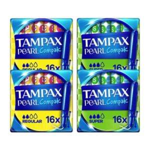 Tampax Pearl Compak Regular Super tampons with applicator, imported from the UK