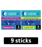 Liquid IV Hydration Multiplier Electrolyte Powder Mix Passion Fruit Lemon Lime Bundle 9 sachets