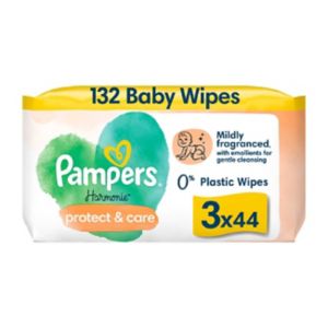 Pampers Harmonie Protect & Care Baby Wipes Plastic Free 3 Packs 132 Wipes
