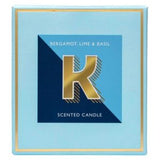 Landon Tyler Alphabet Candle Letter K Bergamot Lime Basil Scented Candle 140g