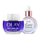 Olay Super Serum and Retinol 24 Night Cream Skincare Bundle 30ml 50ml