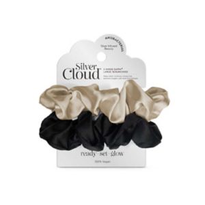 Silver Cloud Satin Scrunchies Mixed Caramel Black 2 Pack (British brand)