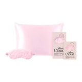 Silver Cloud Pink Fluffy Eye Mask and Pillowcase Set Beauty Sleep Satin Infused