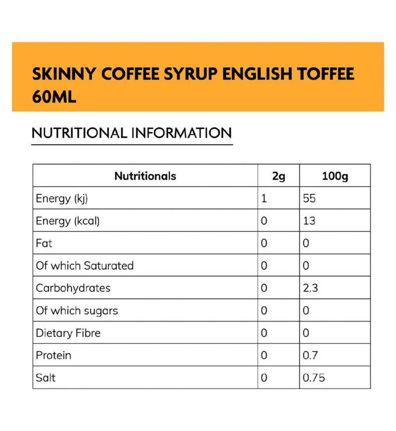 Skinny Food Co Coffee Syrup English Toffee 60ml (British brand)
