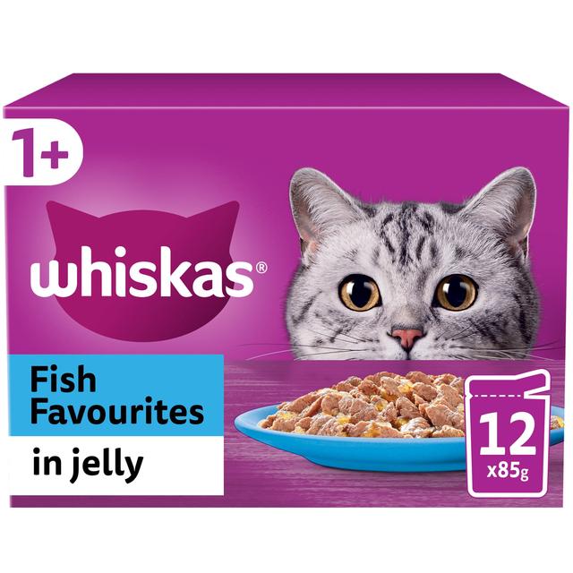 Whiskas 1+ Adult Wet Cat Food Pouches Fish Favourites in Jelly 12 x 85g GOODS M&S