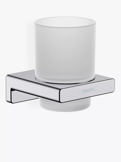 Frosted Glass Toothbrush Tumbler with Wall-Mounted Holder