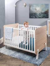 Convertible Cot Bed with Mattress in White and Oak Finish