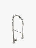Abode stainless steel kitchen tap with single lever and pull-around head, 670mm high - British product