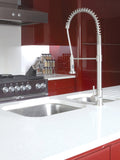 Abode stainless steel kitchen tap with single lever and pull-around head, 670mm high - British product