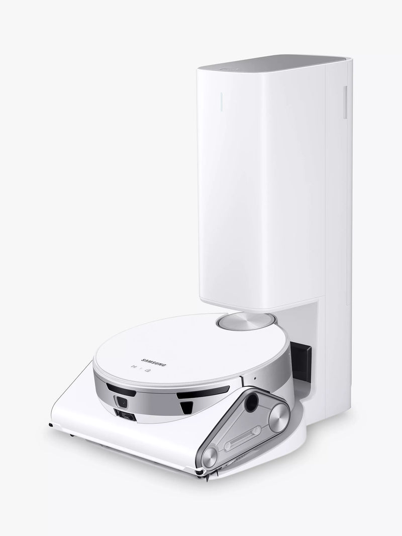 Samsung Jet Bot AI+ robot vacuum cleaner with clean station, misty white (British brand)