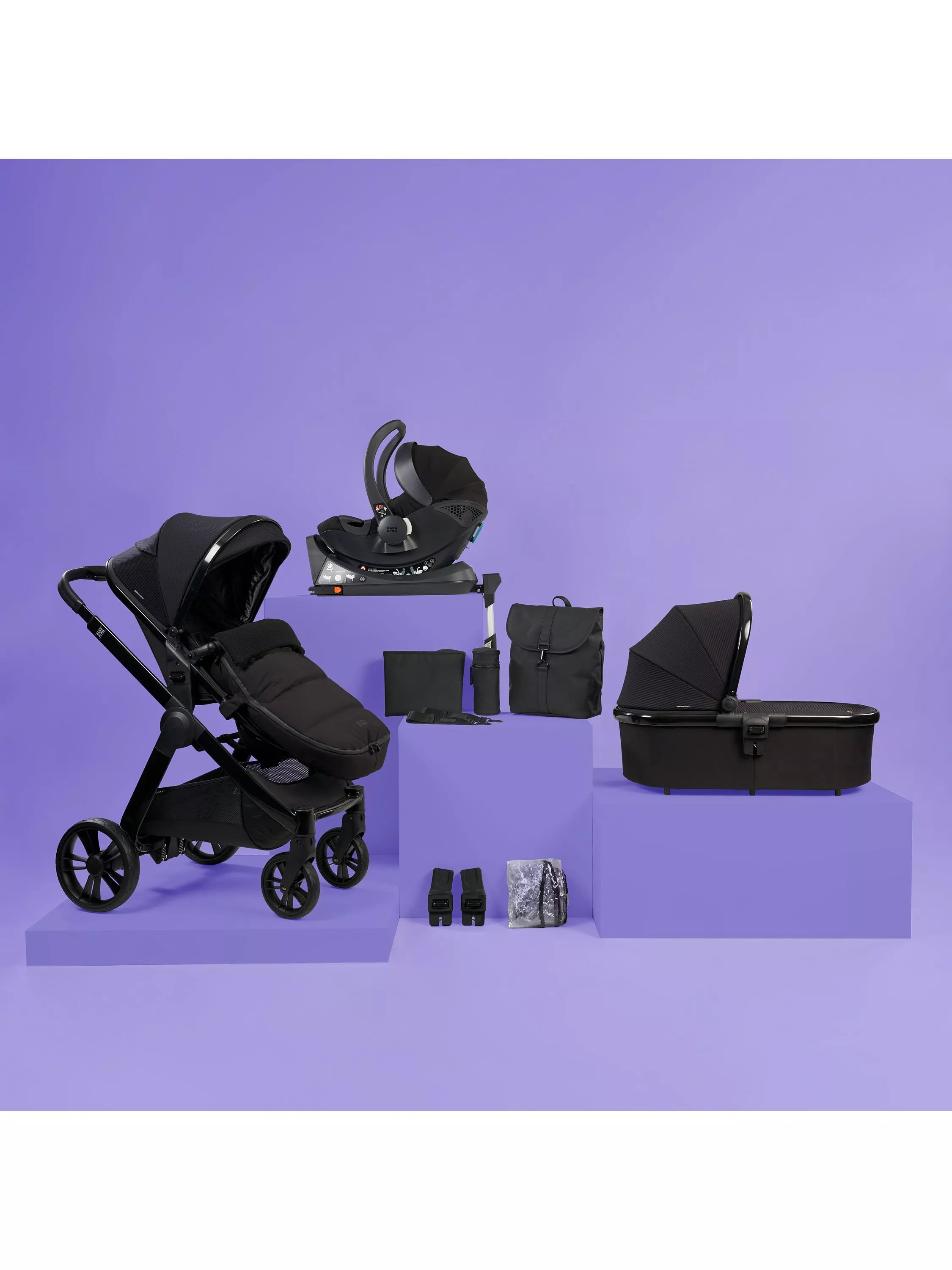 BabaBing! Raffi Complete Pushchair and Carrycot, Hera Car Seat and Base with Accessories Premium 11 Piece Bundle - McGrocer