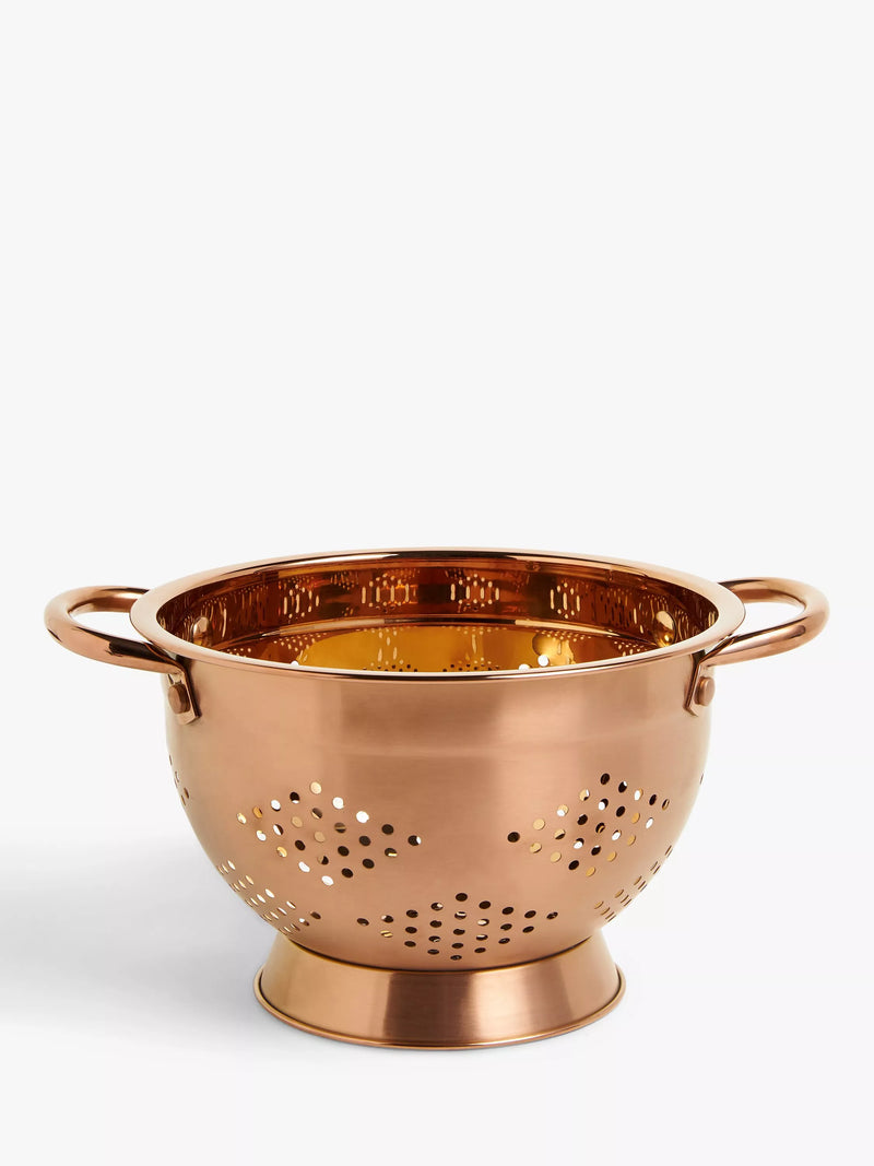 John Lewis stainless steel footed colander with copper finish, 23cm diameter, UK version