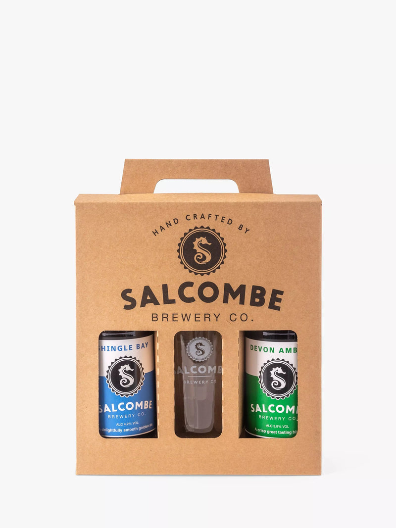 Salcombe Brewery beer gift pack with pint glass and two 500ml bottles (British brand)
