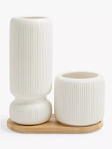 John Lewis Ribbed Vase Set and Wooden Board Multi Tableware Set