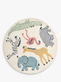 Safari-themed round wool rug with 100cm diameter, UK version
