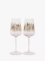 Sara Miller Birds Wine Glasses Clear/Multi Set of 2 440ml