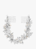 Double Comb Hair Grip with Brushed Leaves, Freshwater Pearls, and Crystals