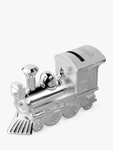 Personalised Silver Plated Train Money Box for Christening or First Birthday Gift