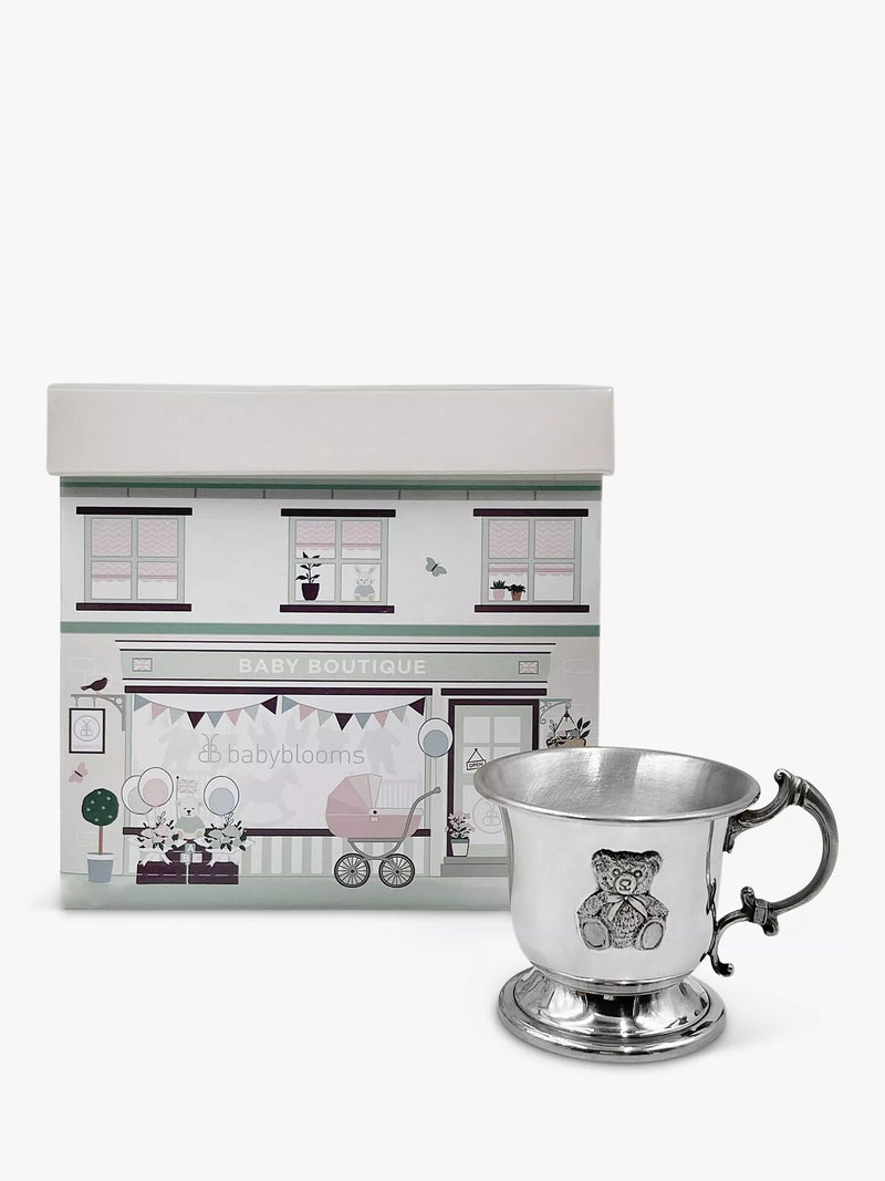 Babyblooms silver christening pewter cup - British product