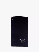 Personalised Black Cotton Golf Towel with Metal Tag